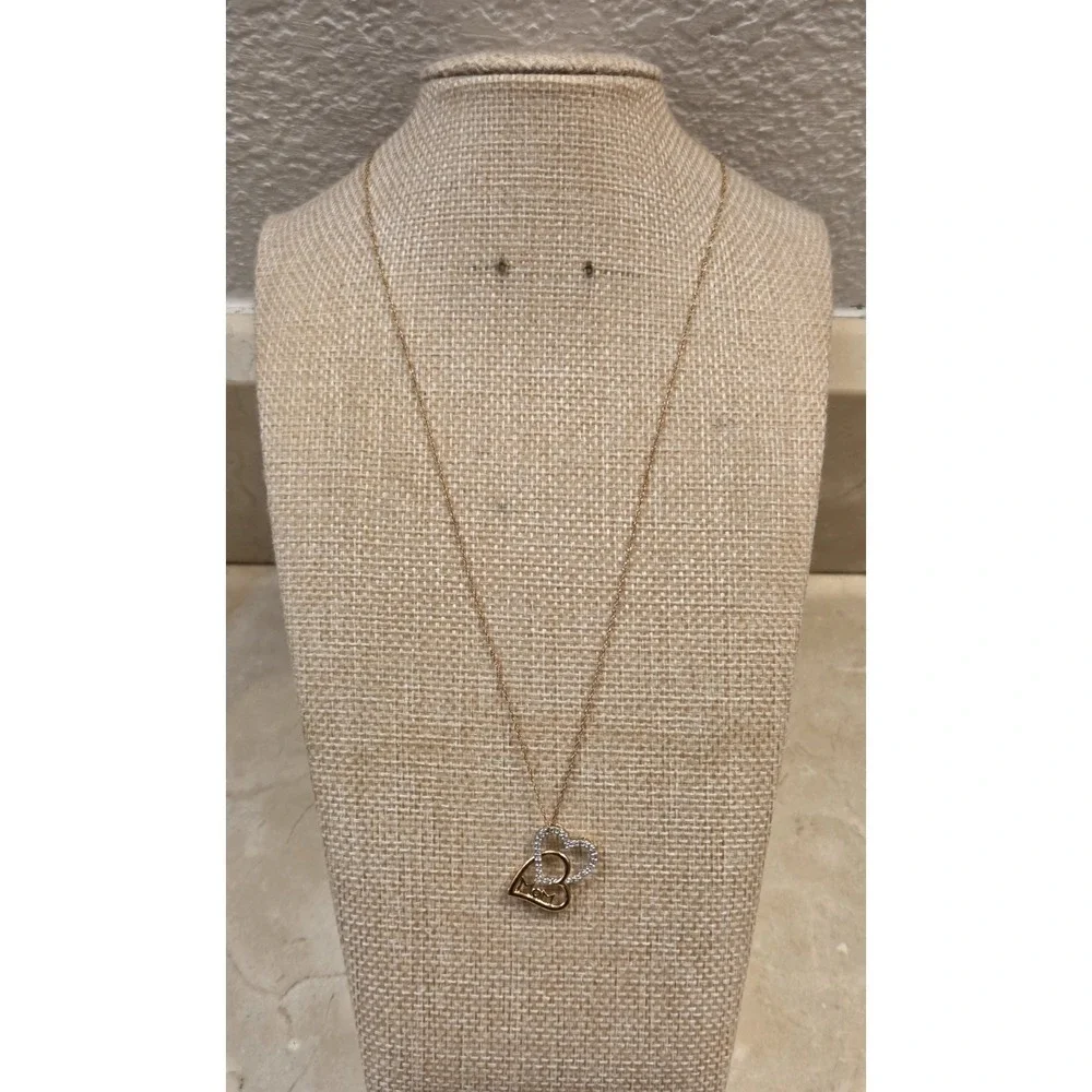New Piercing‎ Pagoda 10k Gold 1/10 CTW Diamond Double Heart Mom Necklace 18